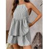 image:imageMakeMeChic Womens Striped 2 Piece Summer Outfits Halter Peplum Top and Wide Leg Shorts Matching SetsBlack