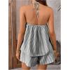 image:imageMakeMeChic Womens Striped 2 Piece Summer Outfits Halter Peplum Top and Wide Leg Shorts Matching SetsBlack