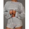 image:imageMakeMeChic Womens Striped Lounge Set 2 Piece Outfits Long Sleeve Tops Mini Shorts Sets LoungewearMulticolor