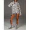 image:imageMakeMeChic Womens Striped Lounge Set 2 Piece Outfits Long Sleeve Tops Mini Shorts Sets LoungewearMulticolor