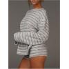 image:imageMakeMeChic Womens Striped Lounge Set 2 Piece Outfits Long Sleeve Tops Mini Shorts Sets LoungewearMulticolor