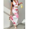 image:imageMakeMeChic Womens Summer 2 Piece Sets Floral Open Back Halter Crop Tank Top Flare Maxi Skirt SetWhite