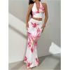 image:imageMakeMeChic Womens Summer 2 Piece Sets Floral Open Back Halter Crop Tank Top Flare Maxi Skirt SetWhite