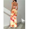 image:imageMakeMeChic Womens Summer 2 Piece Sets Floral Open Back Halter Crop Tank Top Flare Maxi Skirt SetYellow