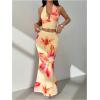 image:imageMakeMeChic Womens Summer 2 Piece Sets Floral Open Back Halter Crop Tank Top Flare Maxi Skirt SetYellow