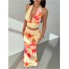 image:imageMakeMeChic Womens Summer 2 Piece Sets Floral Open Back Halter Crop Tank Top Flare Maxi Skirt SetYellow