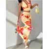 image:imageMakeMeChic Womens Summer 2 Piece Sets Floral Open Back Halter Crop Tank Top Flare Maxi Skirt SetYellow