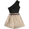image:imageMakeMeChic Womens Summer 2 Piece Sets One Shoulder Ruched Sleeveless Tank Tops Wrap Skort Shorts SetKhaki Black