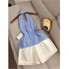 image:imageMakeMeChic Womens Summer 2 Piece Sets Striped Metal Halter Tops Shorts Business Casual OutfitsBlue