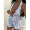 image:imageMakeMeChic Womens Summer 2 Piece Sets Striped Open Back Halter Tank Top Boxer Shorts SetBlue