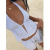 image:imageMakeMeChic Womens Summer 2 Piece Sets Striped Open Back Halter Tank Top Boxer Shorts SetBlue