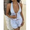 image:imageMakeMeChic Womens Summer 2 Piece Sets Striped Open Back Halter Tank Top Boxer Shorts SetBlue