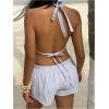 image:imageMakeMeChic Womens Summer 2 Piece Sets Striped Open Back Halter Tank Top Boxer Shorts SetBlue