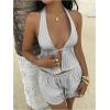 image:imageMakeMeChic Womens Summer 2 Piece Sets Striped Open Back Halter Tank Top Boxer Shorts SetGrey