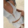 image:imageMakeMeChic Womens Summer 2 Piece Sets Striped Open Back Halter Tank Top Boxer Shorts SetGrey