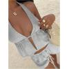 image:imageMakeMeChic Womens Summer 2 Piece Sets Striped Open Back Halter Tank Top Boxer Shorts SetGrey