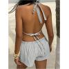 image:imageMakeMeChic Womens Summer 2 Piece Sets Striped Open Back Halter Tank Top Boxer Shorts SetGrey