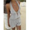 image:imageMakeMeChic Womens Summer 2 Piece Sets Striped Open Back Halter Tank Top Boxer Shorts SetGrey