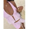 image:imageMakeMeChic Womens Summer 2 Piece Sets Striped Open Back Halter Tank Top Boxer Shorts SetPink