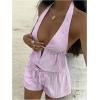 image:imageMakeMeChic Womens Summer 2 Piece Sets Striped Open Back Halter Tank Top Boxer Shorts SetPink