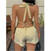 image:imageMakeMeChic Womens Summer 2 Piece Sets Striped Open Back Halter Tank Top Boxer Shorts SetStriped Yellow