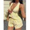 image:imageMakeMeChic Womens Summer 2 Piece Sets Striped Open Back Halter Tank Top Boxer Shorts SetStriped Yellow