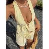image:imageMakeMeChic Womens Summer 2 Piece Sets Striped Open Back Halter Tank Top Boxer Shorts SetStriped Yellow