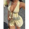 image:imageMakeMeChic Womens Summer 2 Piece Sets Striped Open Back Halter Tank Top Boxer Shorts SetStriped Yellow