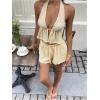 image:imageMakeMeChic Womens Summer 2 Piece Sets Striped Open Back Halter Tank Top Boxer Shorts SetYellow