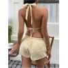 image:imageMakeMeChic Womens Summer 2 Piece Sets Striped Open Back Halter Tank Top Boxer Shorts SetYellow