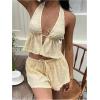 image:imageMakeMeChic Womens Summer 2 Piece Sets Striped Open Back Halter Tank Top Boxer Shorts SetYellow