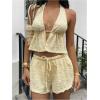 image:imageMakeMeChic Womens Summer 2 Piece Sets Striped Open Back Halter Tank Top Boxer Shorts SetYellow