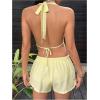 image:imageMakeMeChic Womens Summer 2 Piece Sets Striped Open Back Halter Tank Top Boxer Shorts SetYellow Solid
