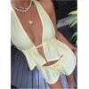 image:imageMakeMeChic Womens Summer 2 Piece Sets Striped Open Back Halter Tank Top Boxer Shorts SetYellow Solid