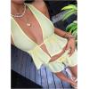 image:imageMakeMeChic Womens Summer 2 Piece Sets Striped Open Back Halter Tank Top Boxer Shorts SetYellow Solid