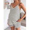 image:imageMakeMeChic Womens Summer Maternity 2 Piece Striped Outfits Pregnancy Casual Cami Top and Shorts SetsKhaki