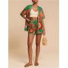 image:imageMakeMeChic Womens Tropical Beach Vacation Outfits Summer Two Piece Sets Boho Floral Kimono Tops and Shorts SetGreen