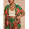 image:imageMakeMeChic Womens Tropical Beach Vacation Outfits Summer Two Piece Sets Boho Floral Kimono Tops and Shorts SetGreen