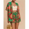 image:imageMakeMeChic Womens Tropical Beach Vacation Outfits Summer Two Piece Sets Boho Floral Kimono Tops and Shorts SetGreen