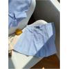 image:imageMakeMeChic Womens Two Piece Fall Outfit Striped Button Down Shirt and Pleated Skirt Matching SetBlue