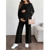image:imageMakeMeChic Womens Two Piece Sets Crew Neck Dolman Sleeve Tie Front Tops and Pants Pregnancy OutfitBlack