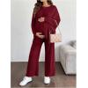 image:imageMakeMeChic Womens Two Piece Sets Crew Neck Dolman Sleeve Tie Front Tops and Pants Pregnancy OutfitBurgundy
