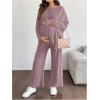 image:imageMakeMeChic Womens Two Piece Sets Crew Neck Dolman Sleeve Tie Front Tops and Pants Pregnancy OutfitPink