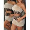 image:imageMakeMeChic Womens Two Piece Sets Faux Fur Sequin Leopard Strapless Crop Tops and Bodycon Skirts Y2k OutfitMulticolor