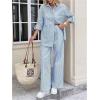 image:imageMakeMeChic Womens Two Piece Sets Striped Button Down Shirts and Wide Leg Pants Matching OutfitBlue and White