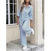 image:imageMakeMeChic Womens Two Piece Sets Striped Button Down Shirts and Wide Leg Pants Matching OutfitBlue and White