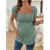 image:imageMakeMeChic Womens White Maternity Shirt Clothes Square Neck Short Sleeve Cute Flowy Summer Blouse TopsGreen