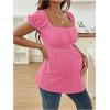image:imageMakeMeChic Womens White Maternity Shirt Clothes Square Neck Short Sleeve Cute Flowy Summer Blouse TopsPink Plain