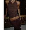image:imageMakeMeChic Womens Y2k 2 Piece Set Draped Open Back Halter Tops Bodycon Skirt SetsCoffee Brown