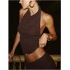 image:imageMakeMeChic Womens Y2k 2 Piece Set Draped Open Back Halter Tops Bodycon Skirt SetsCoffee Brown